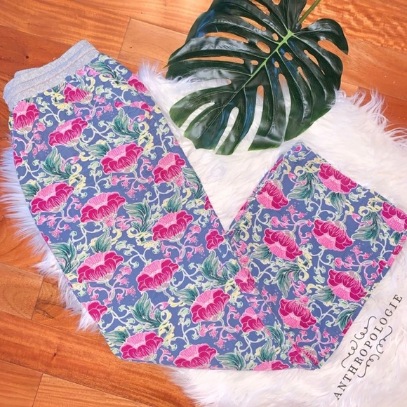 Anthropologie Eloise Floral Textured Lounge Pants Wide Leg